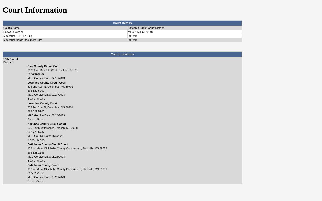 Noxubee County court access for released inmate record confirmation