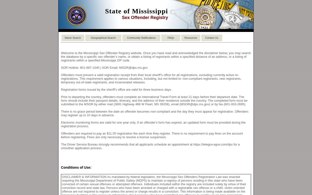 Mississippi registry photo channel for a qualifying Noxubee County released offender